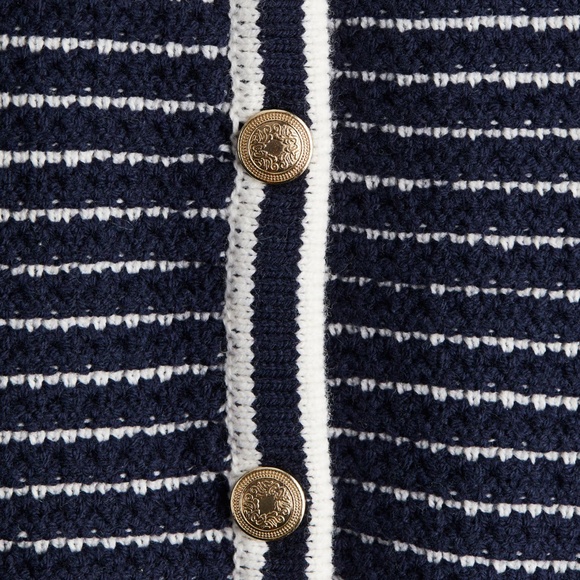 H&M Textured-Knit Low-Cut Cardigan - Dark blue/striped - Picture 4 of 7